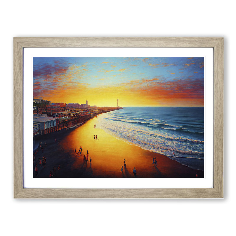 Evening Beach - Framed Print, 46cm H x 64cm W x 2cm D, Oak