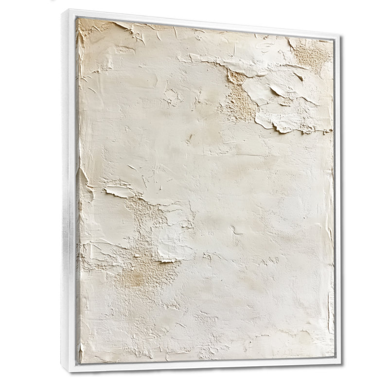 «Soft Soft Beige Plaster Paint Layers», art mural minimaliste sur toile beige, H 44 po x l 34 po, Cadre flottant blanc
