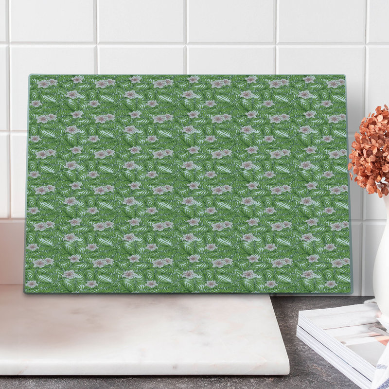 Planche à découper Ambesonne Tropic grande taille Aloha fleurs sur feuilles vert olive
