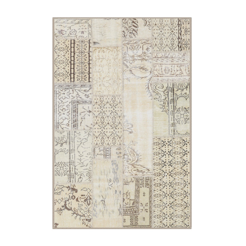 Tapis contemporain ivoire / gris clair, Rectangle 5 pi x 7 pi