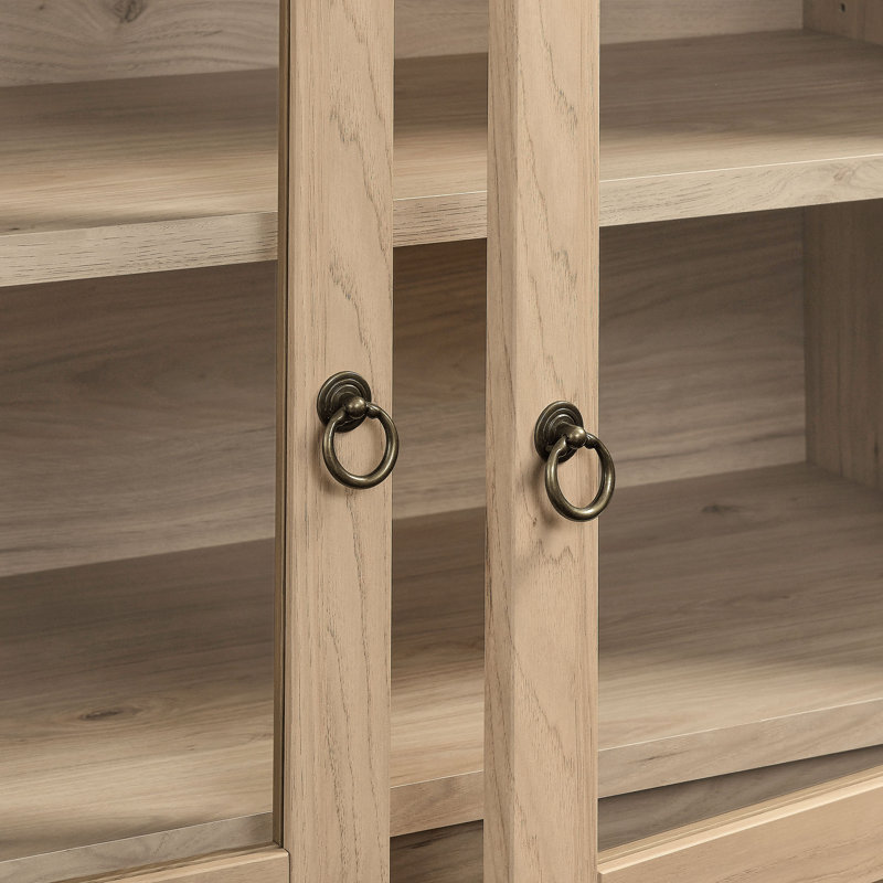 Nolan Light Oak Tall Arched Storage Display Cabinet with Glass Doors