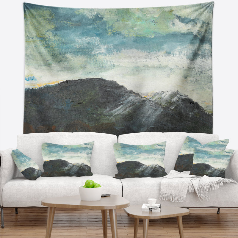 Tapisserie Mountain Peak Under Cloudy Sky, H 50 po x l 60 po