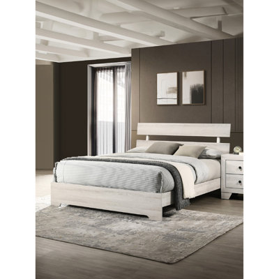 Queen Rustic Platform Bed Frame, Contemporary Style, White Wash, Low - Profile Bedroom Furniture In One Box Washed Bed,