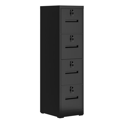 4 Drawer Metal Filing Cabinet In Vertical Black Style For Small Office, Lockable Drawers With Silent Slide Function, Adjustable Hanging, Suitable Letter/a4/f4 Documents, Steel Material Home Or Office
