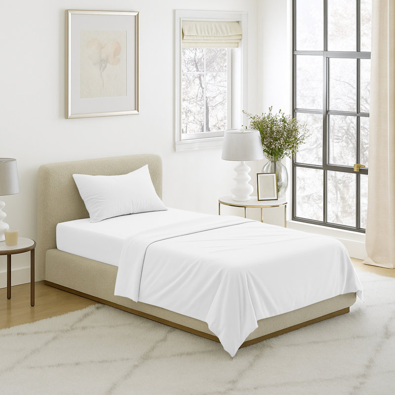 Ensemble de draps en microfibre brossée Series 1200, Blanc, Ensemble de draps pour grand lit + un drap-housse 