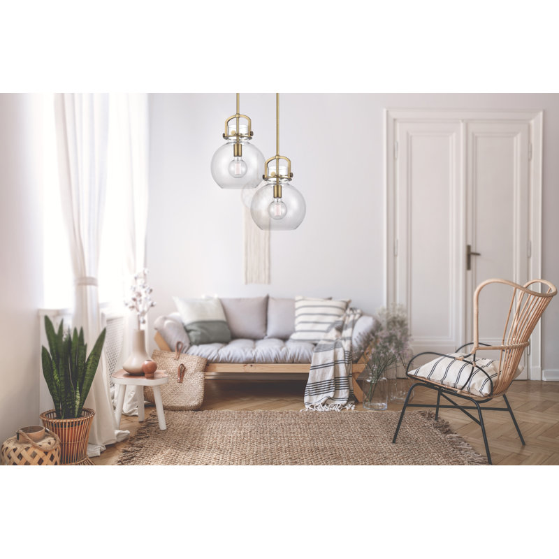 Luminaire suspendu sphère 1 lumière Borgen, Laiton brossé, H 13,37 po x l 10 po x P 10 po, DEL