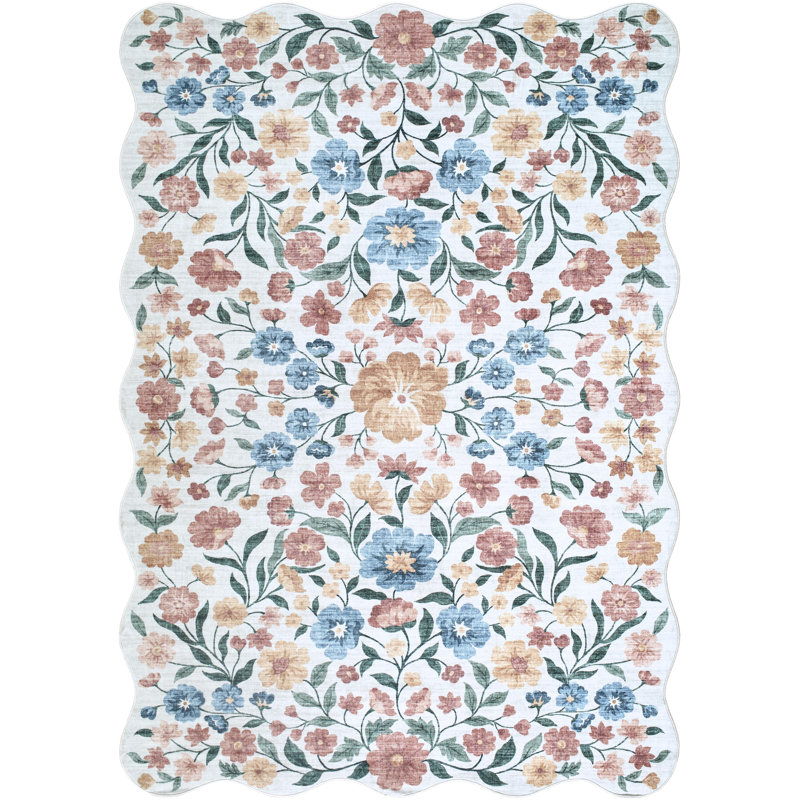 Tapis tissé à la machine Eavan, Blue/Red/Teal/Orange/Green/Cream, Rectangle 5 pi 3 po x 7 pi 7 po
