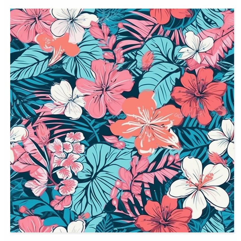 Floral, fleurs d'hibiscus III, impression tropicale sans cadre, H 10 po x l 10 po