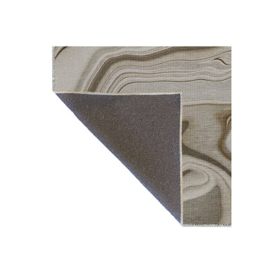 Beige Themed Abstract Wavy Spiral Pattern Creative Modern Decorative Machine Washable Area Rug