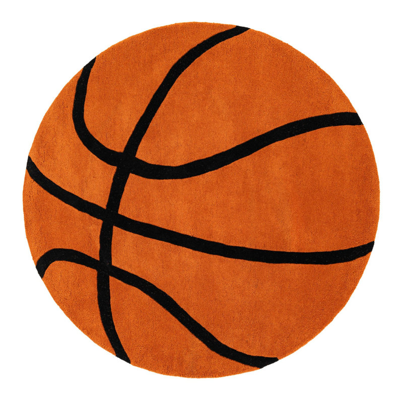 Unique Loom Basketball Playtime Kids Wool Rug, Round 5'1"