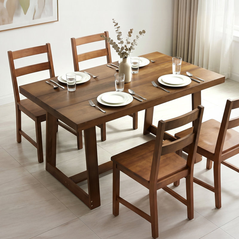 47" Solid Wood Dining Table For 4, Farmhouse Kitchen Table For Small Spaces, Brown