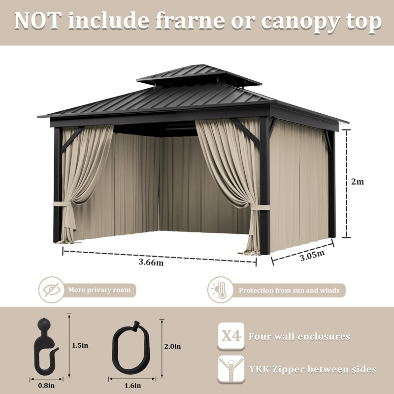 4-Panels Sidewall Curtains For Gazebo, Only Curtains, Cream, 78.74" H x 144" W x 120" D