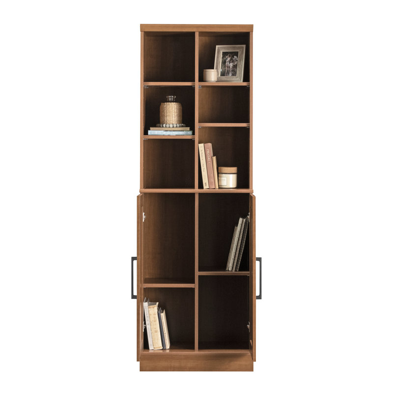 Armoire de rangement à finition brune, tablettes réglables, armoire polyvalente à différents styles de décor avec six niveleurs de base, assemblage rapide