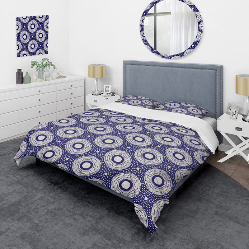 Motif de cercle bleu - ensemble de housse de couette abstrait - polyester microfibre
