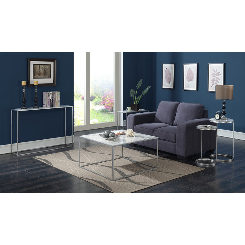 Table de bout Lombox, Doré, Imitation marbre blanc / argent