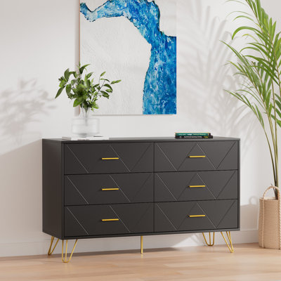 Rixensart Modern 6 Drawer Dresser, Waterproof TV Stand & Anti-Tip Design, MDF Storage Cabinet for Living Room by Mercer41
