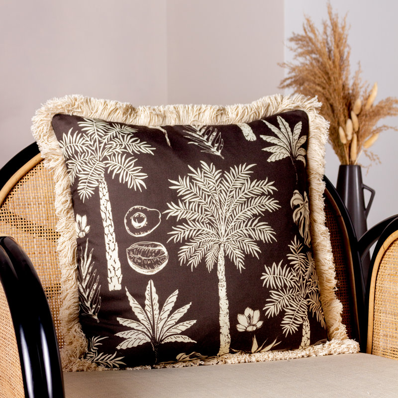 Colonial Palm Floral Square Throw Cushion, Espresso