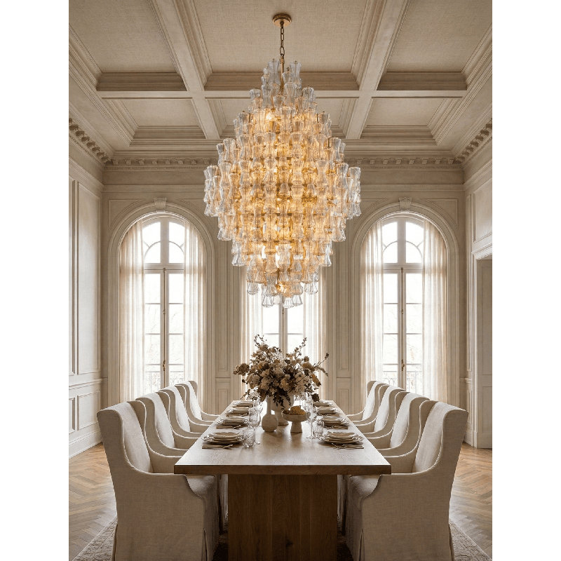 Geier 42" Clear Color Chandelier, Chrome