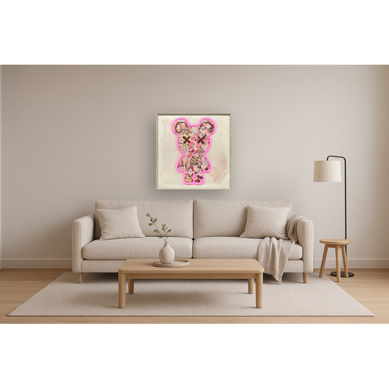 Art mural néon sur toile, 33 po x 33 po, cadre beige