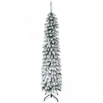 6FT Tall Unlit Snow Flocked Slim Pencil Artificial Christmas Tree With Realistic Branches & 395 Tips
