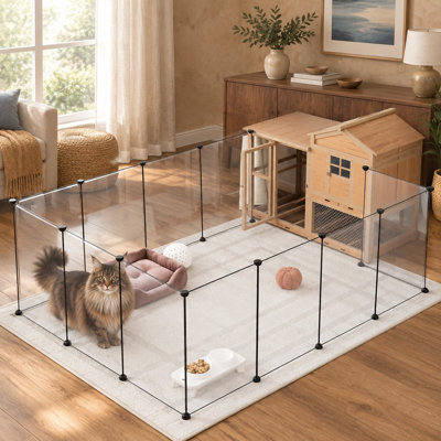 Large Transparent Indoor Pet Playpen, 28" H x 20" W, with 12 Panels, Suitable as a Dog, Puppy, Rabbit, or Small-Animal Pen/Fence for Kittens, Ferrets, and Guinea Pigs