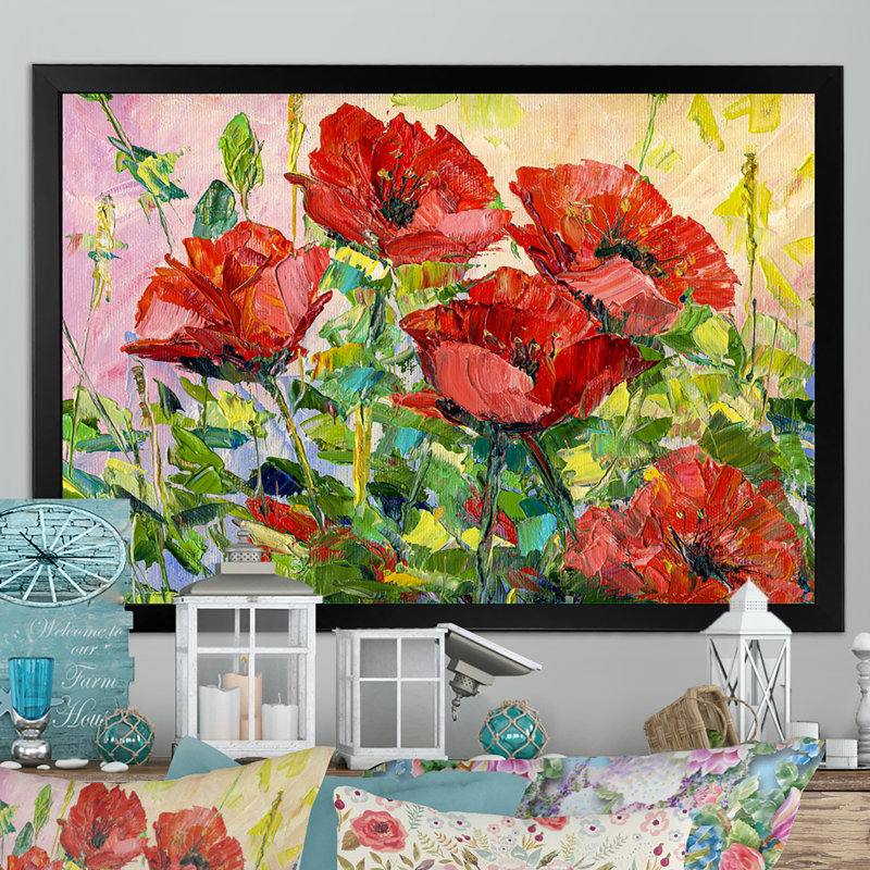 Fleur de coquelicot - peinture sur toile encadrée, Cadre photo noir, H 8 po x l 12 po x P 1 po