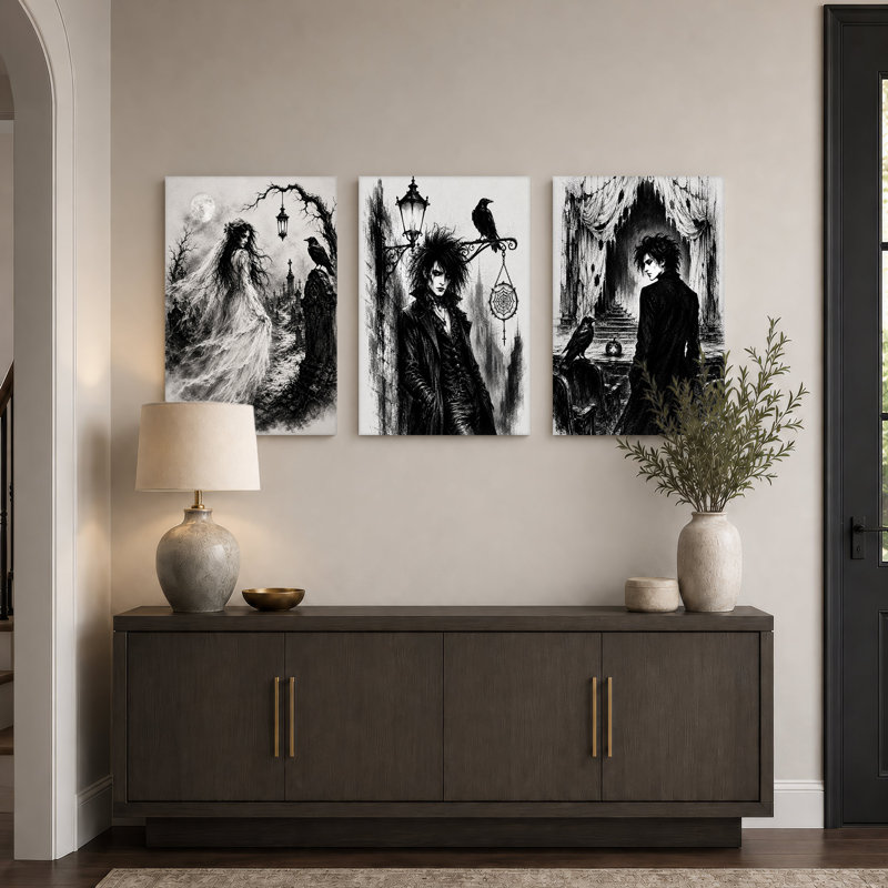 Triptyque Edward aux mains d'argent, style gothique, pour Halloween, ensemble de 3 toiles murales, 36"H x 24"W x 3pcs