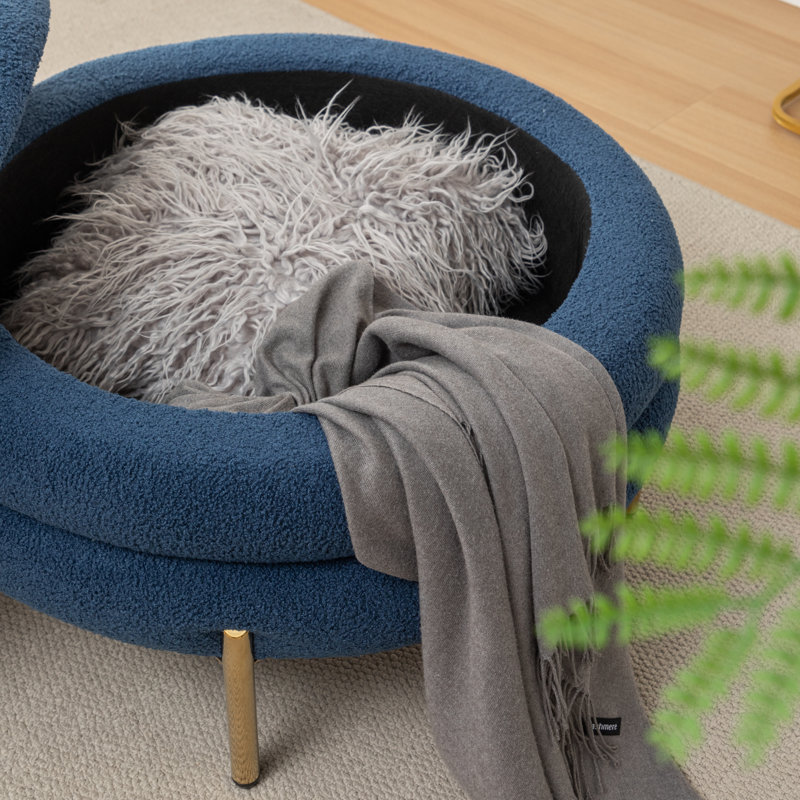 Repose-pieds rond avec rangement Lytham, Mélange de polyester bleu