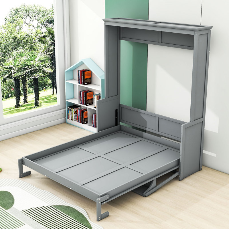 Lit escamotable avec tablettes Emlyn, gris
