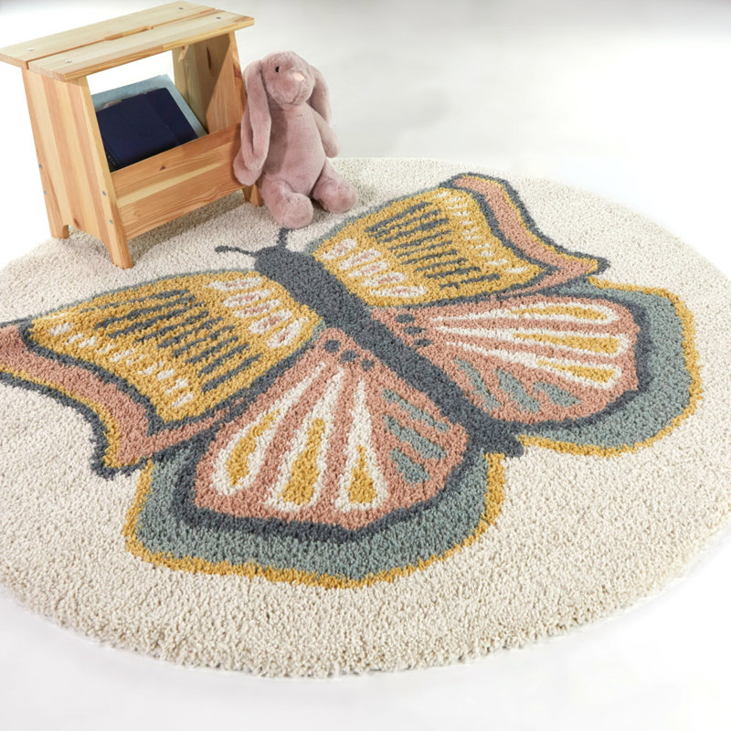 Tapis à poils longs pour enfants Sofia, Crème, crème, Rond 5 pi 3 po