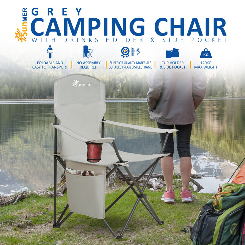 SUNMER Folding Camping Chair - Extra Wide, Grey