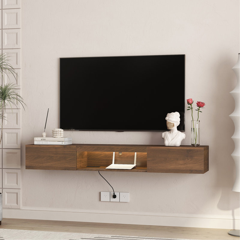 Floating TV Stand Wall Mounted With 16 Color Leds,63" Modern TV Stand,Floating TV Cabinet Entertainment Center For 55 60 65 Inch TV