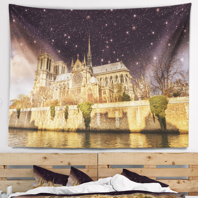 Cityscape photo tapisserie cathédrale notre-dame de nuit, H 32 po x l 39 po