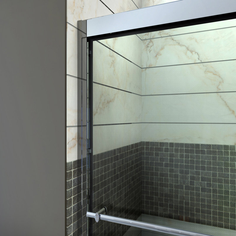 Duet 48" W x 74.75" H Semi-Frameless Shower Enclosure, Center, Chrome/Black
