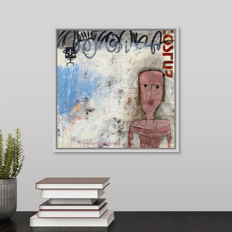 « true or false », peinture sur toile, Cadre flottant blanc, H 13,7 po x l 13,7 po x P 1,75 po