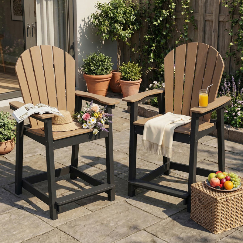 HDPE Tall Adirondack Bar Chair (Set of 2) – Outdoor High-Top, Brown/Black