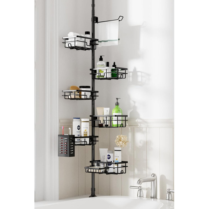 Poteau de tension pour organisateur de douche, ensemble de 6 tablettes de coin antirouille de 30 à 120 pouces