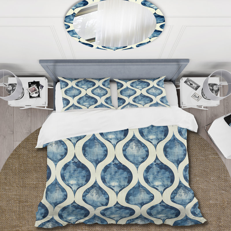 Ensemble de housse de couette Blue Ogee Patterns V - Midcentury, Housse de couette très grand + 2 taies décorativ
