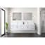 Meuble-lavabo double blanc lustré 84 po X P 22 po D, plateau en marbre de culture et robinet-117844102