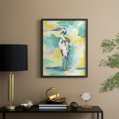 Bright Heron Fresco IV, reproduction encadrée - bois massif