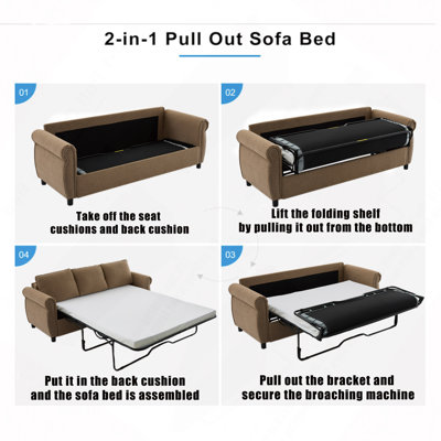 Canapé-lit convertible, canapé-lit escamotable, canapé-lit 3 places, avec matelas en mousse à mémoire de forme de 3,35 po, main courante Rivet