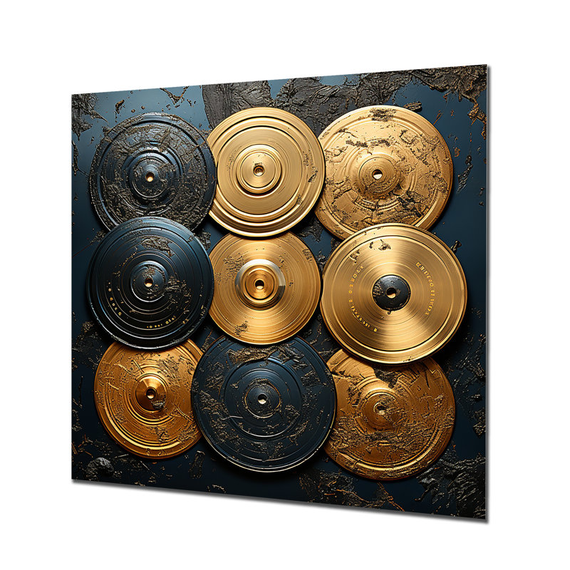 Disque vinyle doré et gris Melody III - Disques vinyle, art mural en métal, H 16 po x l 16 po