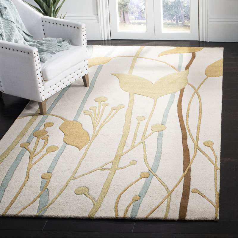 Soho Hand Tufted Wool And Viscose Floral Rug, Rectangle 5' x 8'