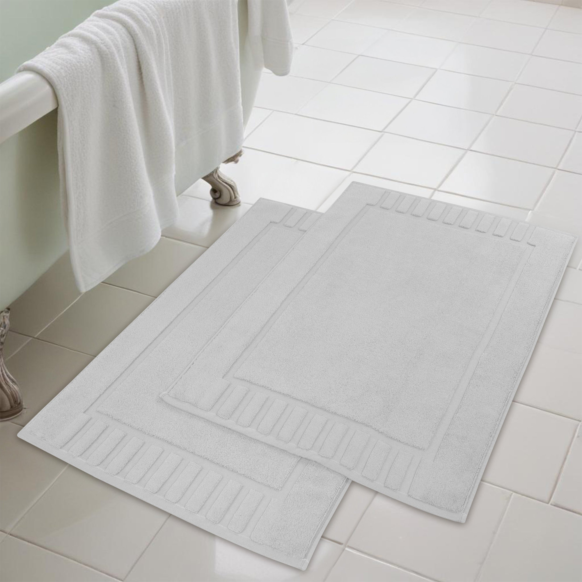 Pardue Cotton Bath Mat, Silver, Geometric