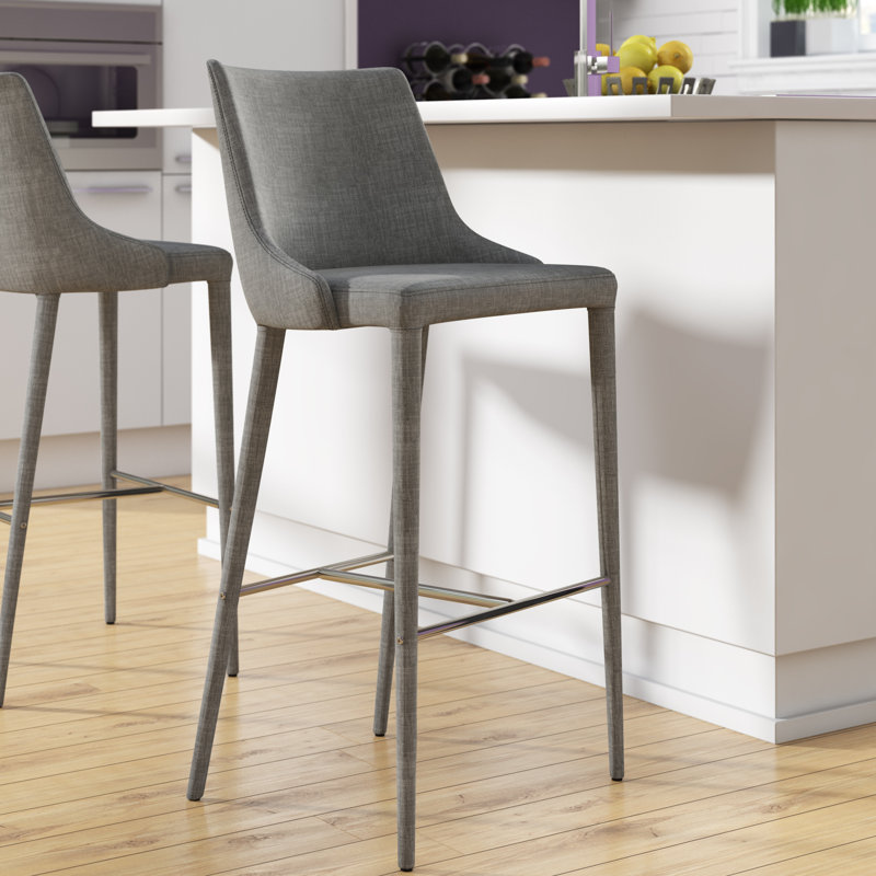 Bohy Upholstered Counter Stool with Metal Frame, Light Gray