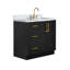Meuble-lavabo rectangulaire simple de 94 cm (37 pouces) décalé vers la droite, avec comptoir en marbre blanc de Carrare de 3,8 cm (1,5 pouce) d'épaisseur, finition noire.-1700577018-1700577019