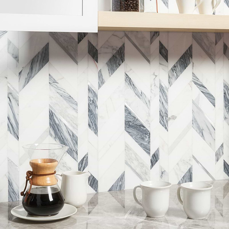 Amari Polished Marble And Aluminum Mosaic, Grigio