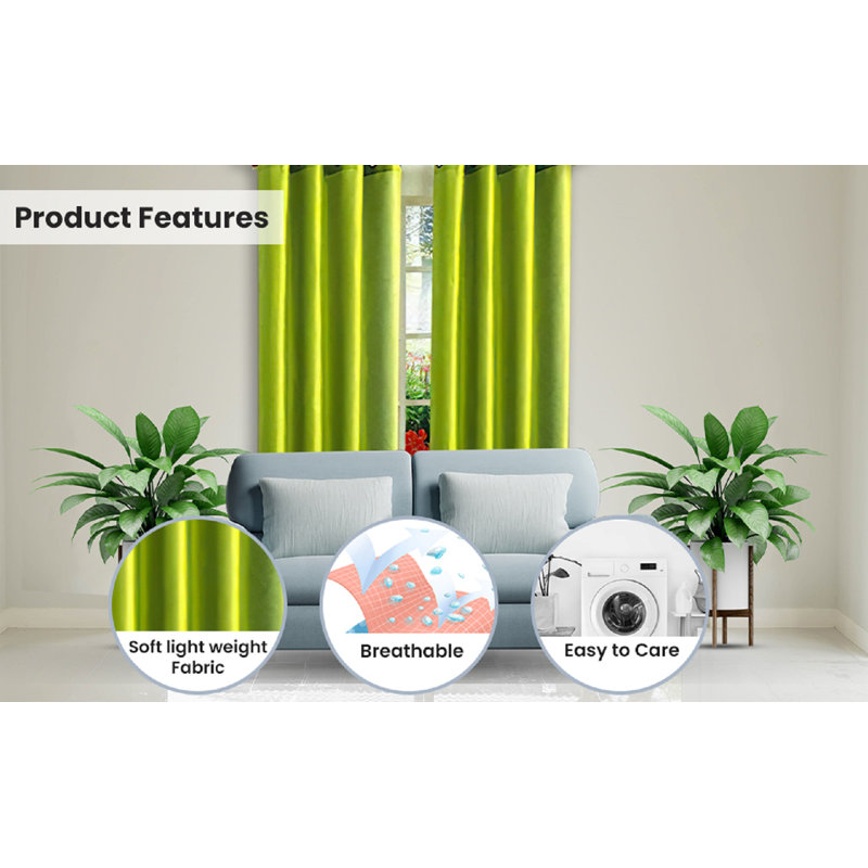 Mira Solid Semi-Sheer Grommet Curtain Panel Set, Lime Green