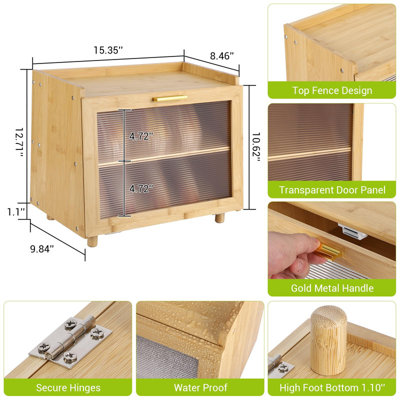 Bamboo 2-Tier Bread Storage Box with Window – Kitchen Countertop Organizer for Loaves, Bagels & Baked Goods