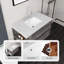Meuble-lavabo flottant 36 po avec lavabo 36 po, tiroir à fermeture en douceur, comptoir et dosseret en marbre de culture blanc de 2 po Carrara, contreplaqué, gris-1273865866-1273865878